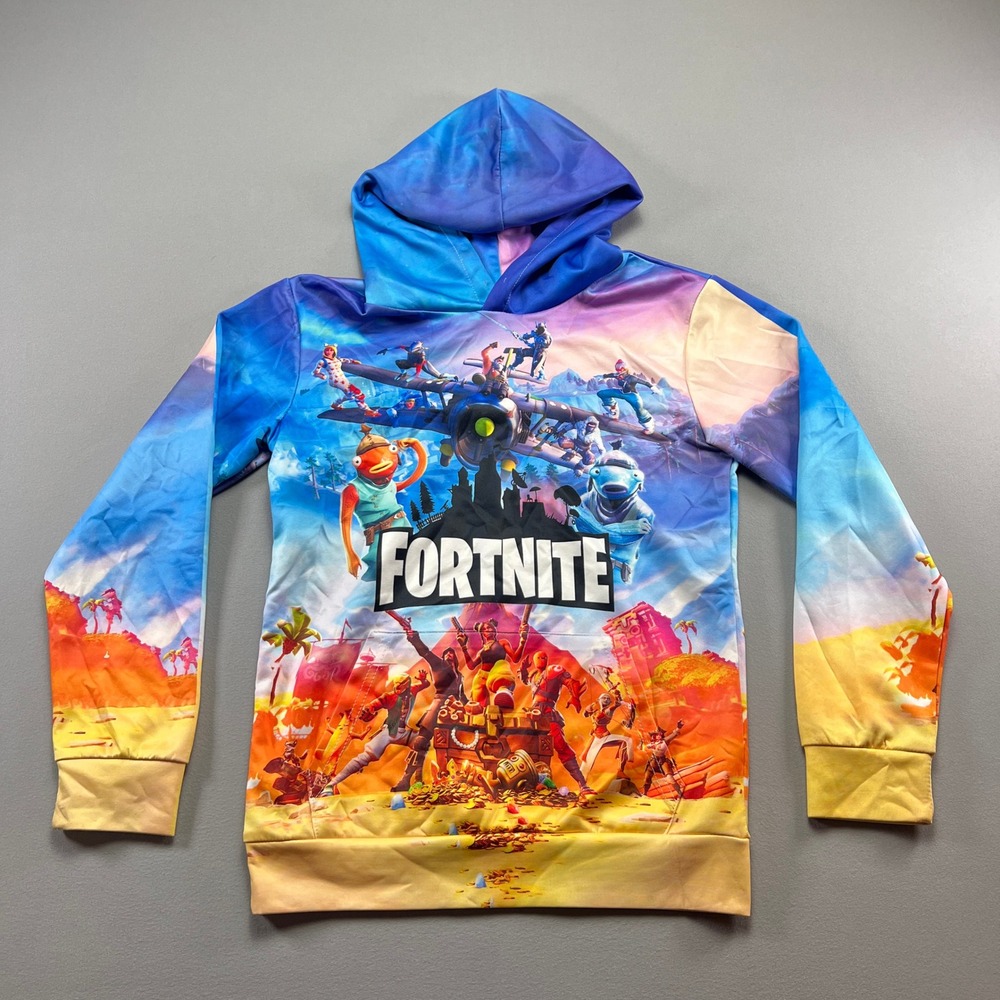 Fortnite Battle Royale Hoodie Kids Small Multicolor All Over Print Long Sleeve